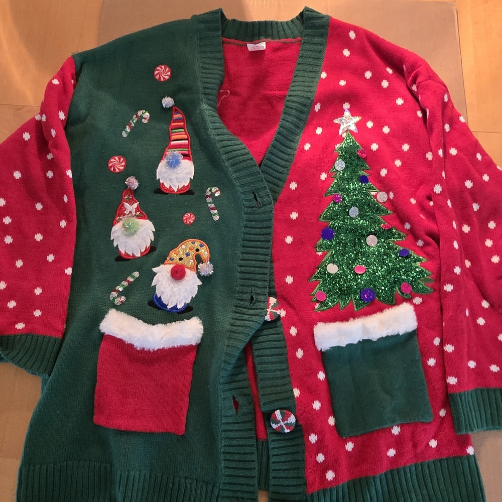 Holiday Time Red and Green Christmas Cardigan